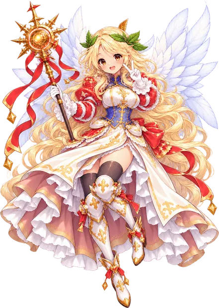 Healer Seraphina, a winged valkyrie with a golden staff
